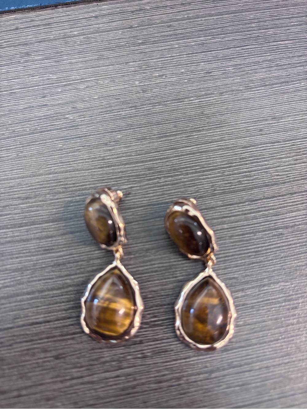 Gold-Tone Tiger's Eye Drop Earrings - Brown